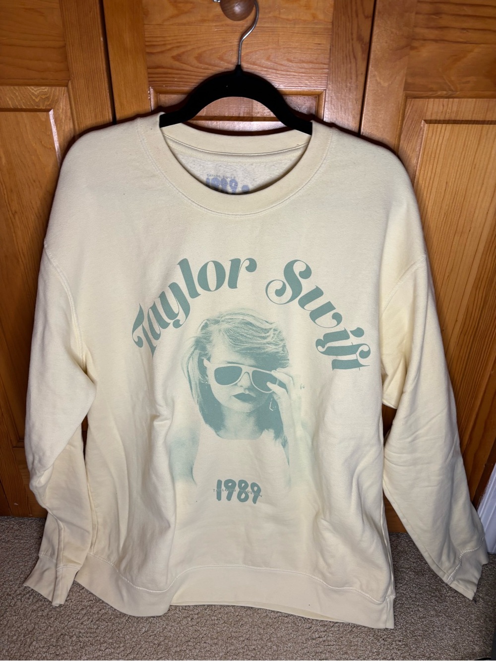 Taylor Swift Pale Yellow 1989 Crewneck with Light Blue Print